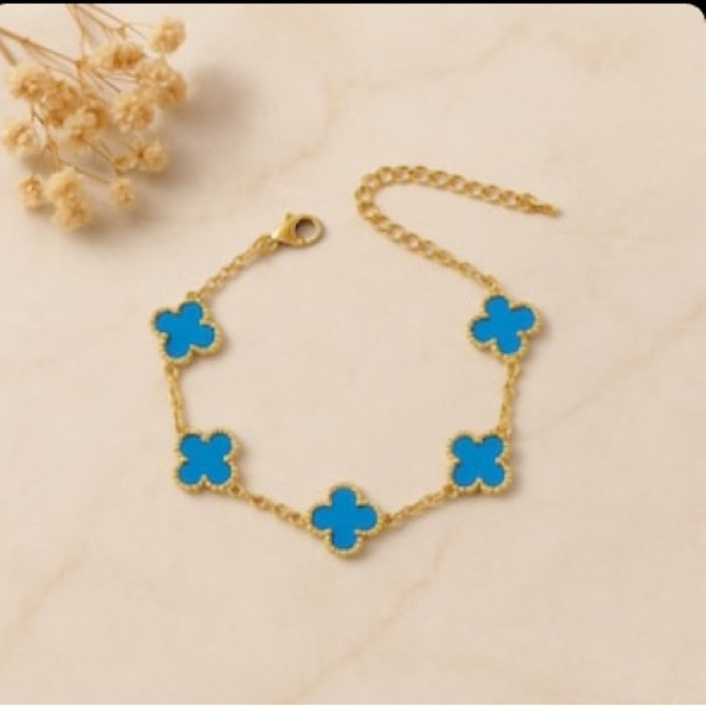 Gold and Blue Lucky Clover Bracelet